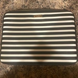 Kate Spade, black and white striped leather computer bag